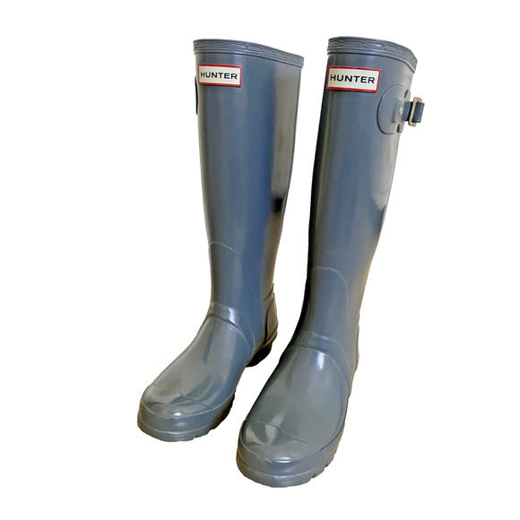 Authentic Hunter Original Tall Gloss Rain Boots Gray Graphite Womens Size 6 - Picture 5 of 15